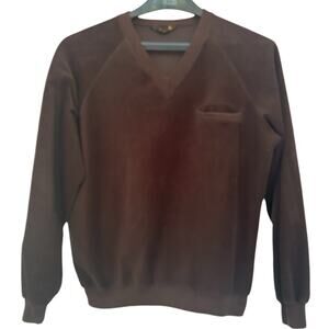 Vintage 70's Lee brown velour v neck shirt. Men's M Women's L